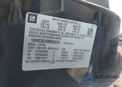 2011 Chevrolet Tahoe Lt from USA, damaged, VIN 1GNSCBE00BR368978